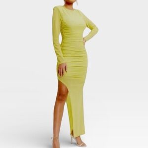 Vici Runched Lime Glitter Bodycon Maxi Long Sleeve Dress SMALL